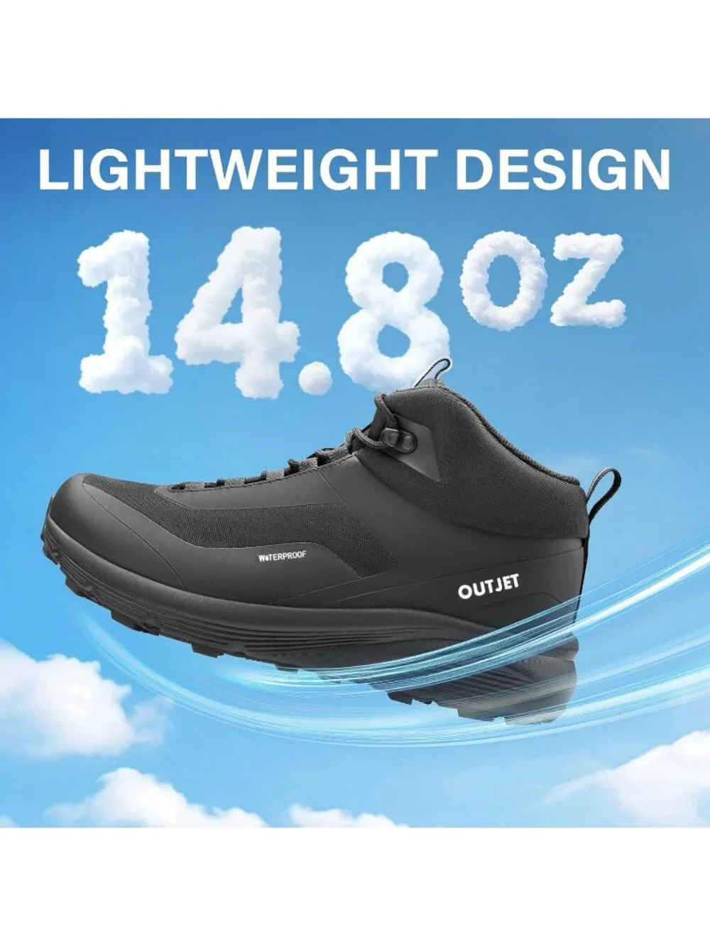 Men's Black Waterproof Shoes Casual Solid Mid Top Cap Toe Non Slip Hiking Boots